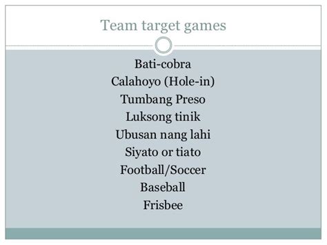 10 example of target games in the philippines|Ano ano ang 10 examples ng target games na naglalaro ng mga filipino.